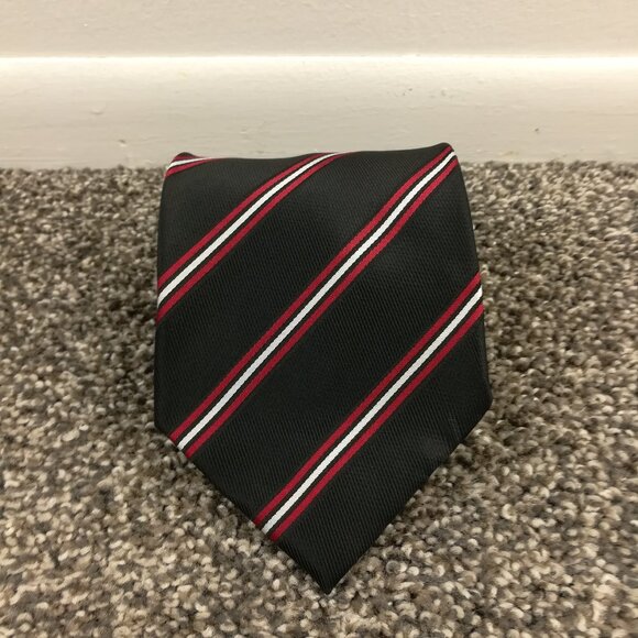 Louis Vuitton Neck Tie 100% Silk Repp Striped Black Red 59.5L 4.25W - Picture 1 of 5